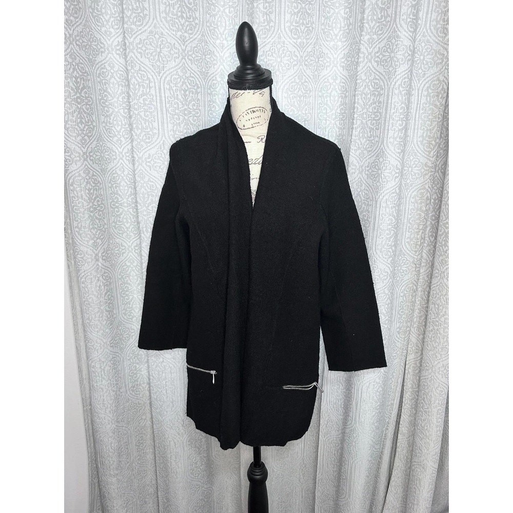 NWOT Norm Thompson Black Wool open Cardigan with pockets Women's size S